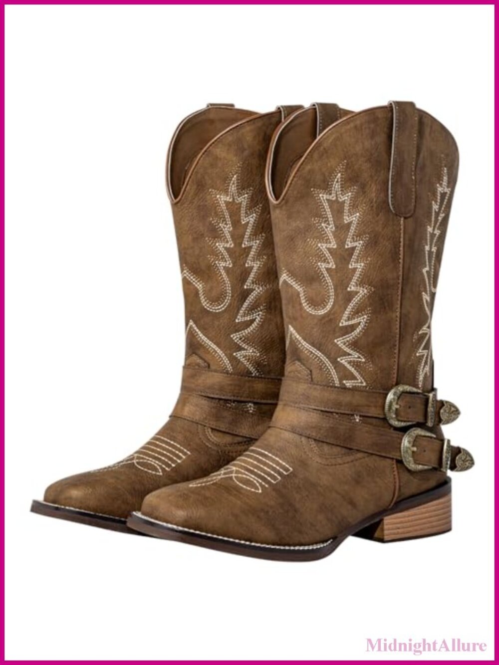 Extra Wide Calf Cowgirl Boots Women Square Toe Western Mid-Calf Faux Leather